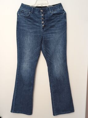 INC (Macy's) Sz 12 x 33" Boot Leg Button Front Stretch Denim Jeans